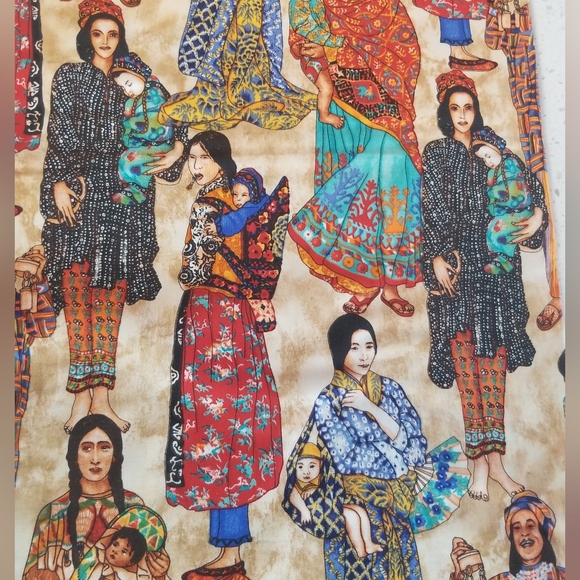 INDIGENOUS MOTHER & CHILD Native Traditional Dress Multi Cultural Fabric 2 yds - Picture 2 of 6